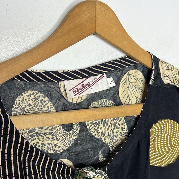 Vintage Eclectic Patchwork Appliqué Mixed Print Shell Button Blouse - Picture 10 of 14